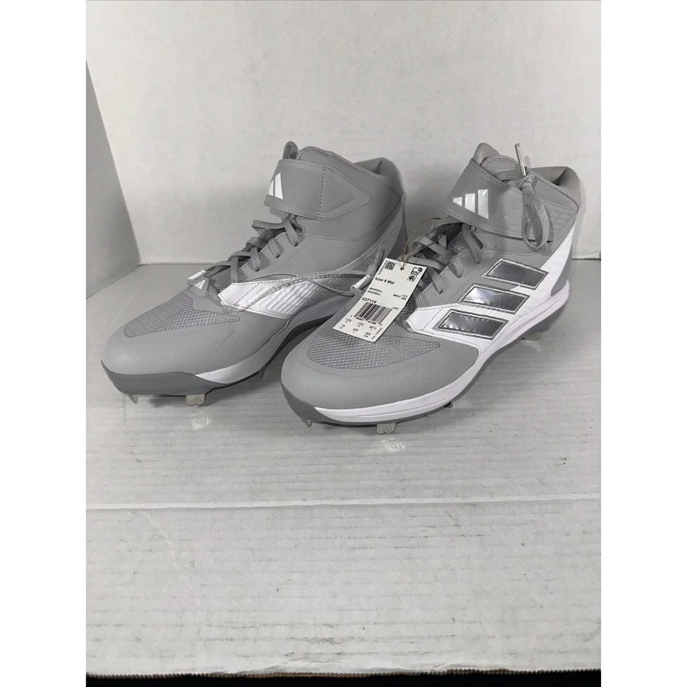 Adidas ICON 8 Mid Baseball Metal Cleats‎ Men's 14 Gray White Silver IG7114 NWT